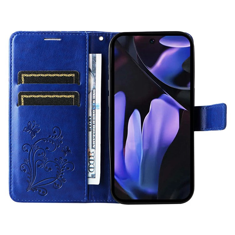 For Google Pixel 9a Case Butterfly Leather Phone Cover - Blue