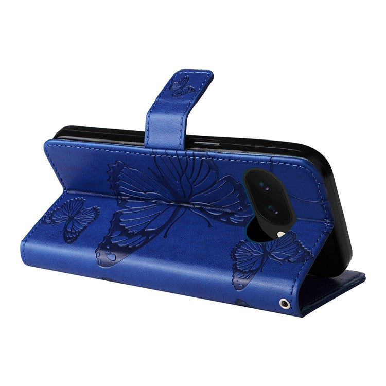 For Google Pixel 9a Case Butterfly Leather Phone Cover - Blue