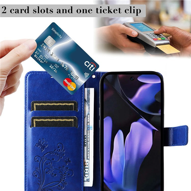 For Google Pixel 9a Case Butterfly Leather Phone Cover - Blue
