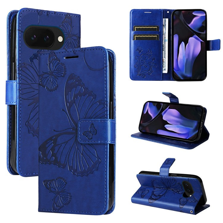 For Google Pixel 9a Case Butterfly Leather Phone Cover - Blue