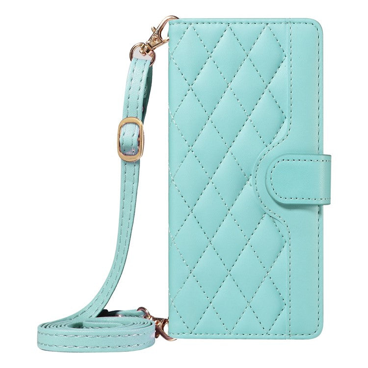 For Google Pixel 9a Wallet Case Rhombus Leather Phone Cover with Shoulder Strap, Wrist Strap - Green