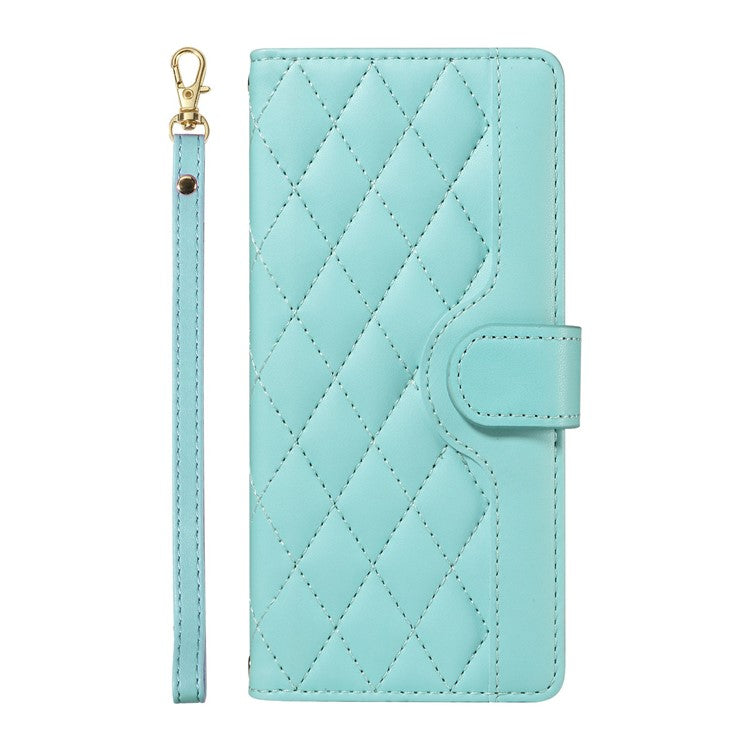 For Google Pixel 9a Wallet Case Rhombus Leather Phone Cover with Shoulder Strap, Wrist Strap - Green