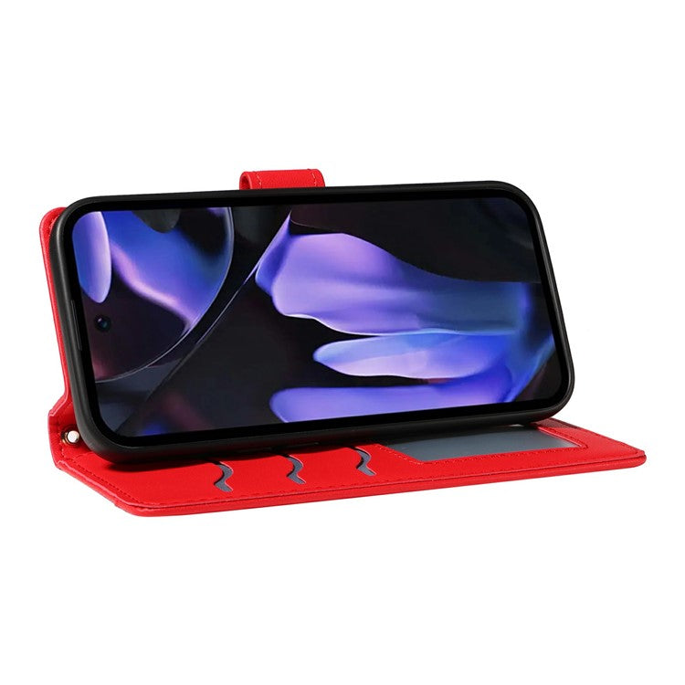 For Google Pixel 9a Wallet Case Rhombus Leather Phone Cover with Shoulder Strap, Wrist Strap - Red