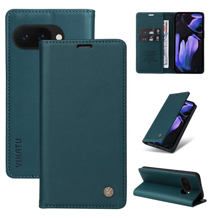 YIKATU YK-001 For Google Pixel 9a Case Stand Leather Phone Cover Strong Magnetic Closure - Green