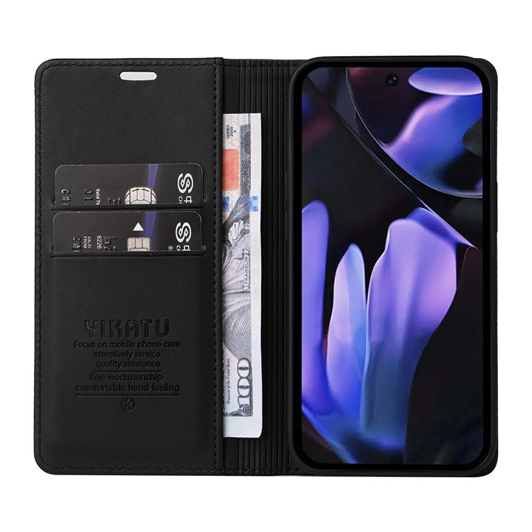 YIKATU YK-001 For Google Pixel 9a Case Stand Leather Phone Cover Strong Magnetic Closure - Black