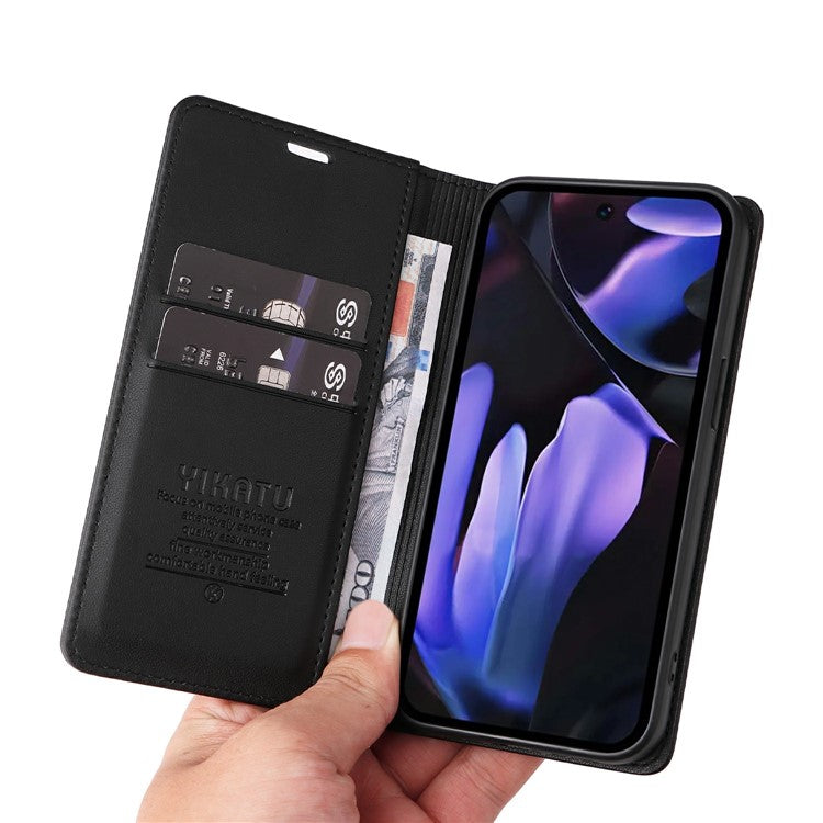 YIKATU YK-001 For Google Pixel 9a Case Stand Leather Phone Cover Strong Magnetic Closure - Black