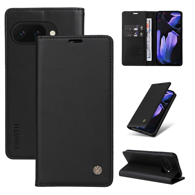 YIKATU YK-001 For Google Pixel 9a Case Stand Leather Phone Cover Strong Magnetic Closure - Black