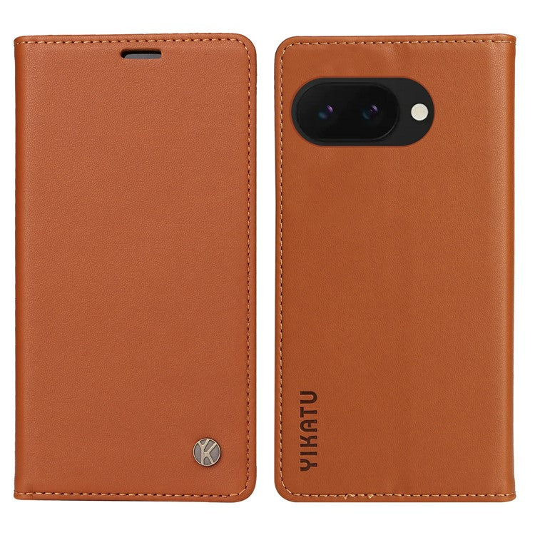 YIKATU YK-001 For Google Pixel 9a Case Stand Leather Phone Cover Strong Magnetic Closure - Brown