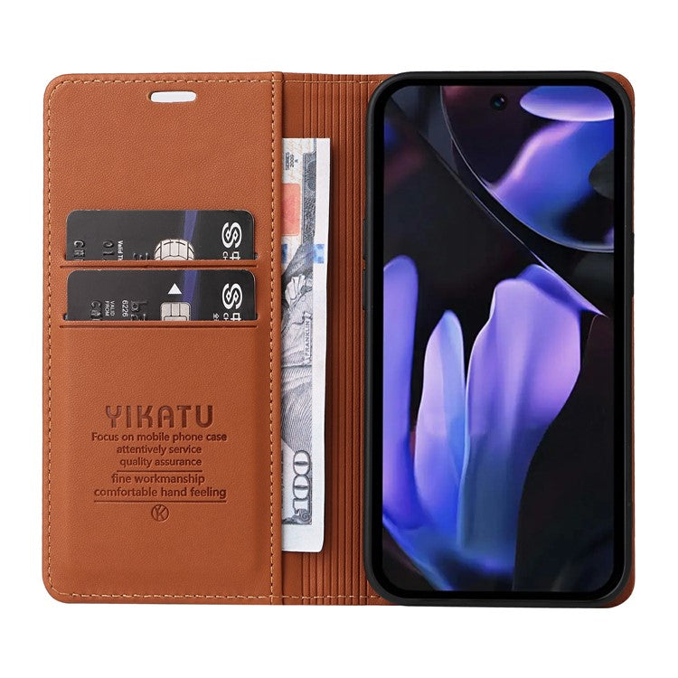 YIKATU YK-001 For Google Pixel 9a Case Stand Leather Phone Cover Strong Magnetic Closure - Brown