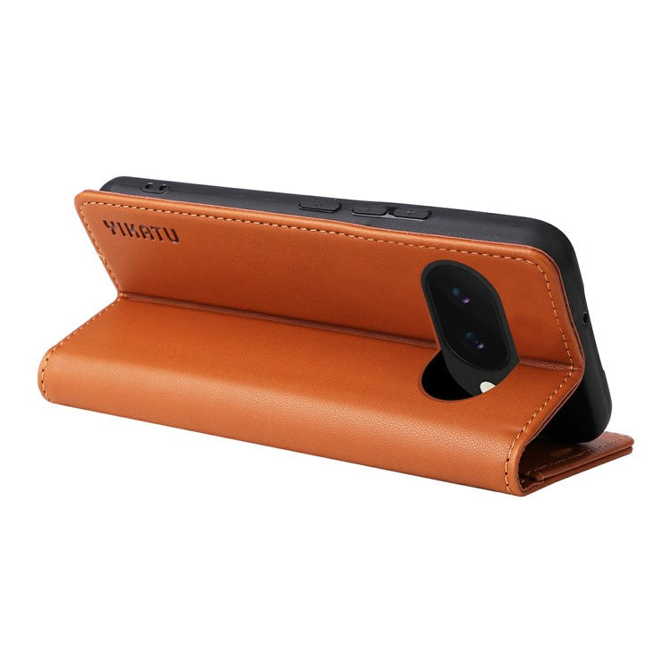 YIKATU YK-001 For Google Pixel 9a Case Stand Leather Phone Cover Strong Magnetic Closure - Brown