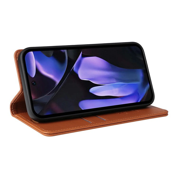 YIKATU YK-001 For Google Pixel 9a Case Stand Leather Phone Cover Strong Magnetic Closure - Brown