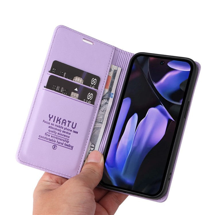 YIKATU YK-001 For Google Pixel 9a Case Stand Leather Phone Cover Strong Magnetic Closure - Light Purple