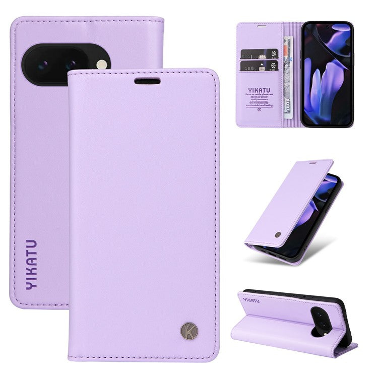 YIKATU YK-001 For Google Pixel 9a Case Stand Leather Phone Cover Strong Magnetic Closure - Light Purple
