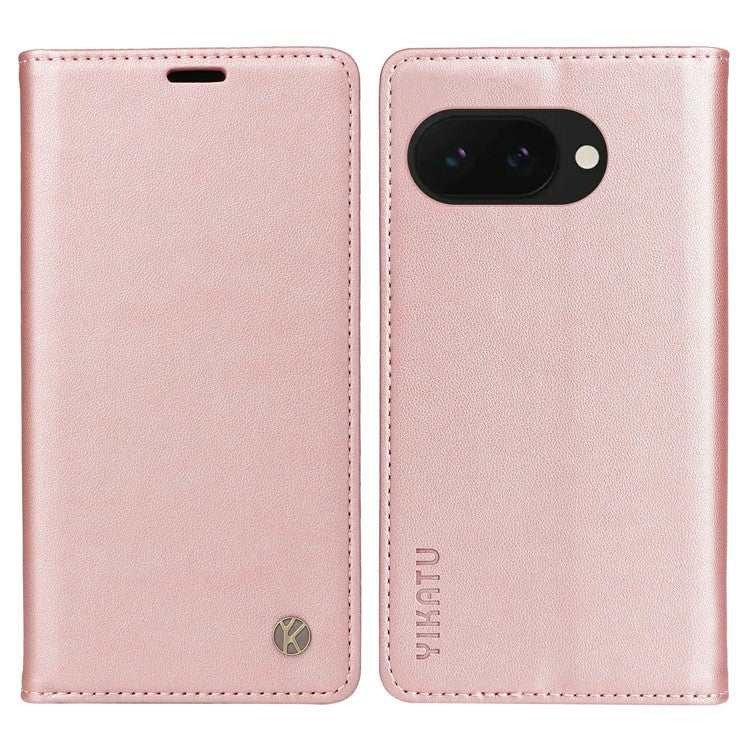 YIKATU YK-001 For Google Pixel 9a Case Stand Leather Phone Cover Strong Magnetic Closure - Rose Gold