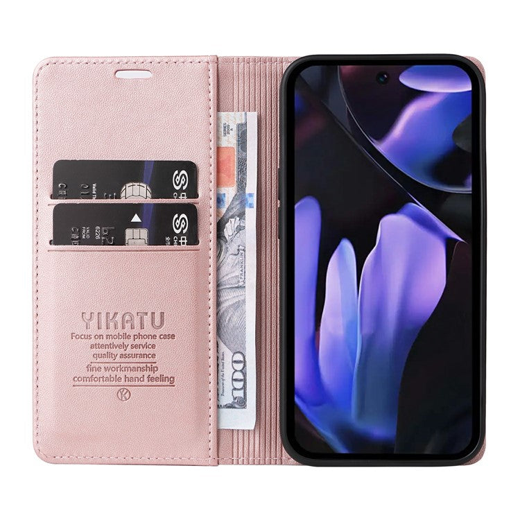 YIKATU YK-001 For Google Pixel 9a Case Stand Leather Phone Cover Strong Magnetic Closure - Rose Gold
