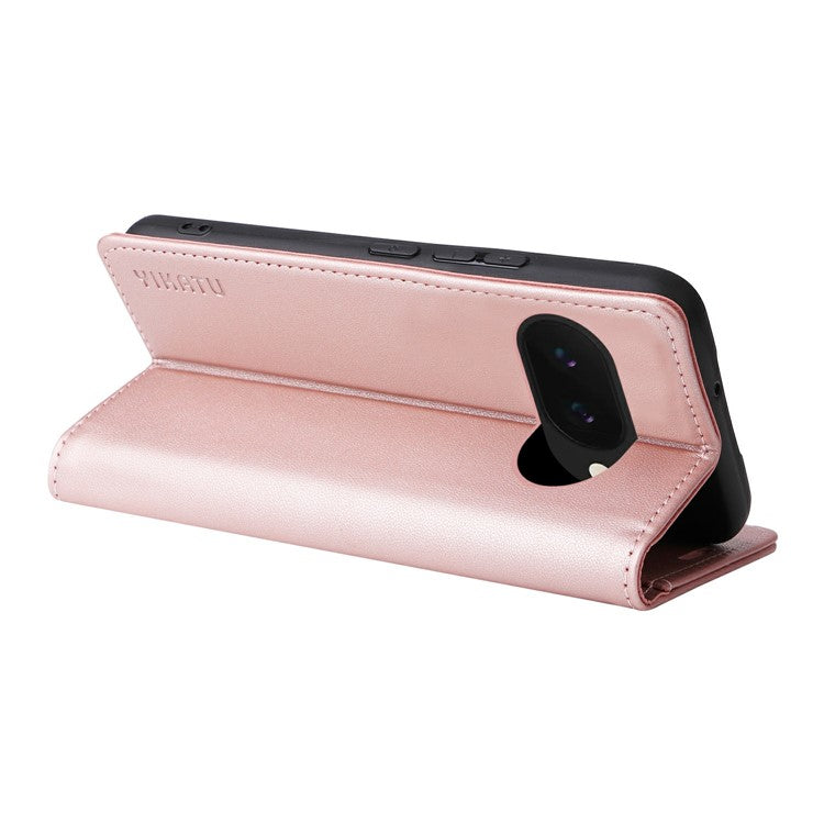 YIKATU YK-001 For Google Pixel 9a Case Stand Leather Phone Cover Strong Magnetic Closure - Rose Gold