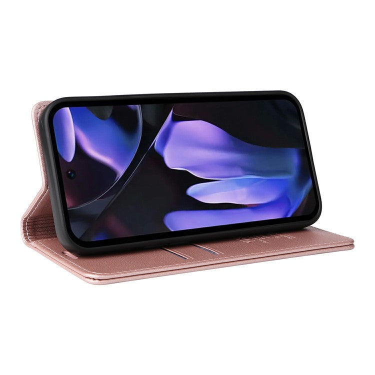 YIKATU YK-001 For Google Pixel 9a Case Stand Leather Phone Cover Strong Magnetic Closure - Rose Gold