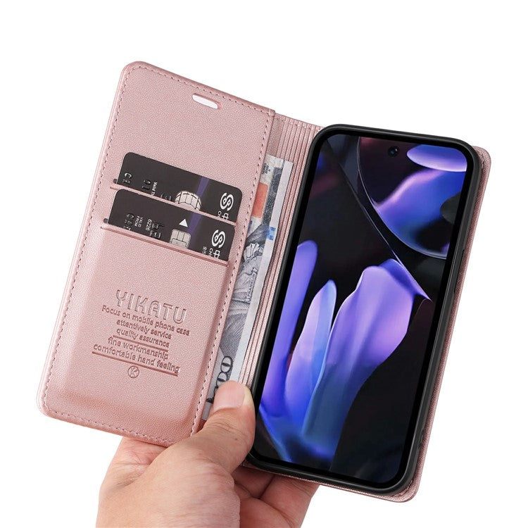 YIKATU YK-001 For Google Pixel 9a Case Stand Leather Phone Cover Strong Magnetic Closure - Rose Gold