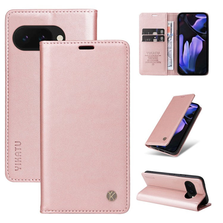 YIKATU YK-001 For Google Pixel 9a Case Stand Leather Phone Cover Strong Magnetic Closure - Rose Gold