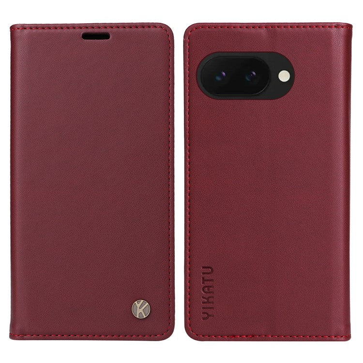 YIKATU YK-001 For Google Pixel 9a Case Stand Leather Phone Cover Strong Magnetic Closure - Wine Red