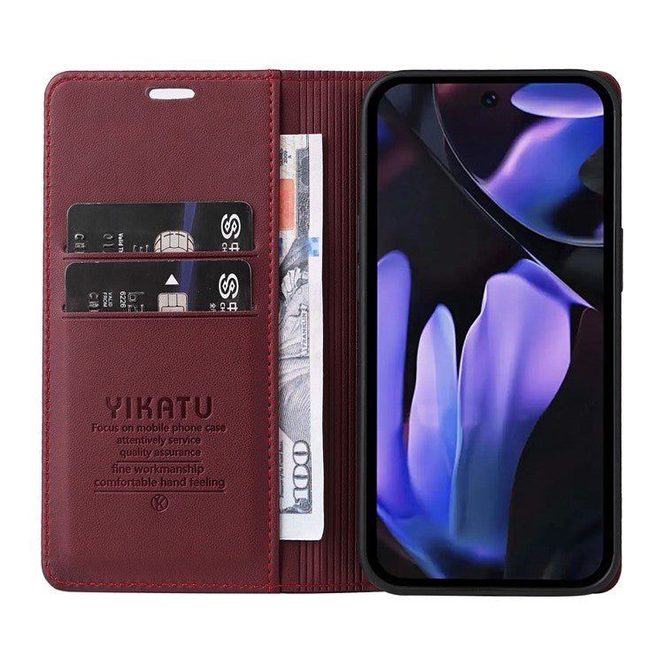 YIKATU YK-001 For Google Pixel 9a Case Stand Leather Phone Cover Strong Magnetic Closure - Wine Red