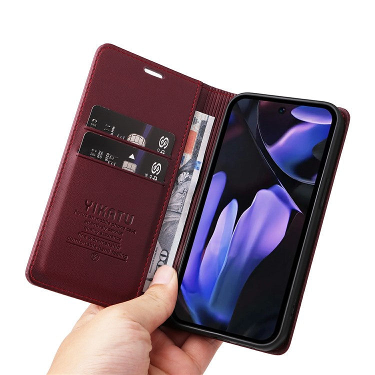 YIKATU YK-001 For Google Pixel 9a Case Stand Leather Phone Cover Strong Magnetic Closure - Wine Red
