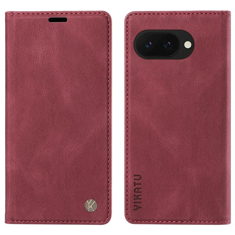 YIKATU YK-004 For Google Pixel 9a Case Leather Skin-Touch Phone Cover Magnetic Auto-Absorbed - Wine Red