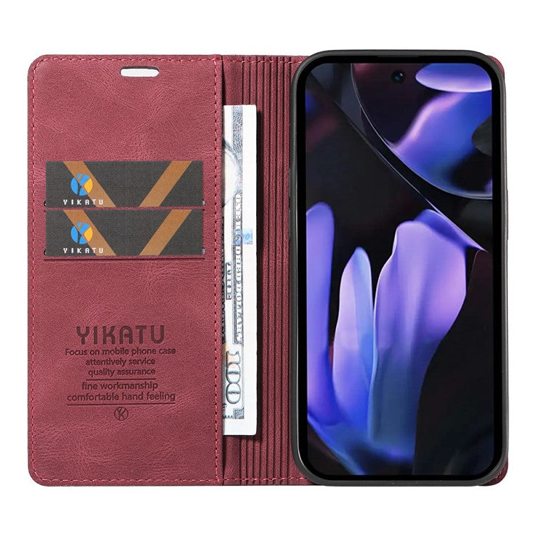 YIKATU YK-004 For Google Pixel 9a Case Leather Skin-Touch Phone Cover Magnetic Auto-Absorbed - Wine Red