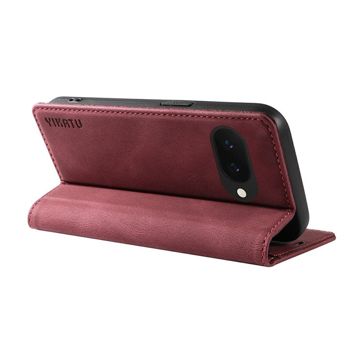 YIKATU YK-004 For Google Pixel 9a Case Leather Skin-Touch Phone Cover Magnetic Auto-Absorbed - Wine Red
