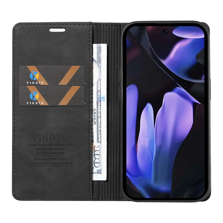 YIKATU YK-004 For Google Pixel 9a Case Leather Skin-Touch Phone Cover Magnetic Auto-Absorbed - Black