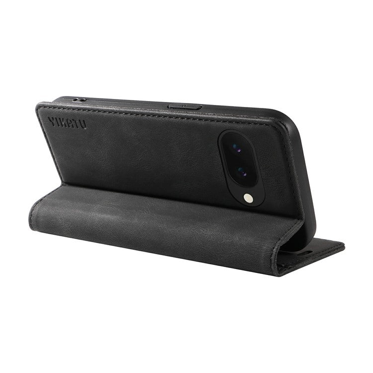 YIKATU YK-004 For Google Pixel 9a Case Leather Skin-Touch Phone Cover Magnetic Auto-Absorbed - Black