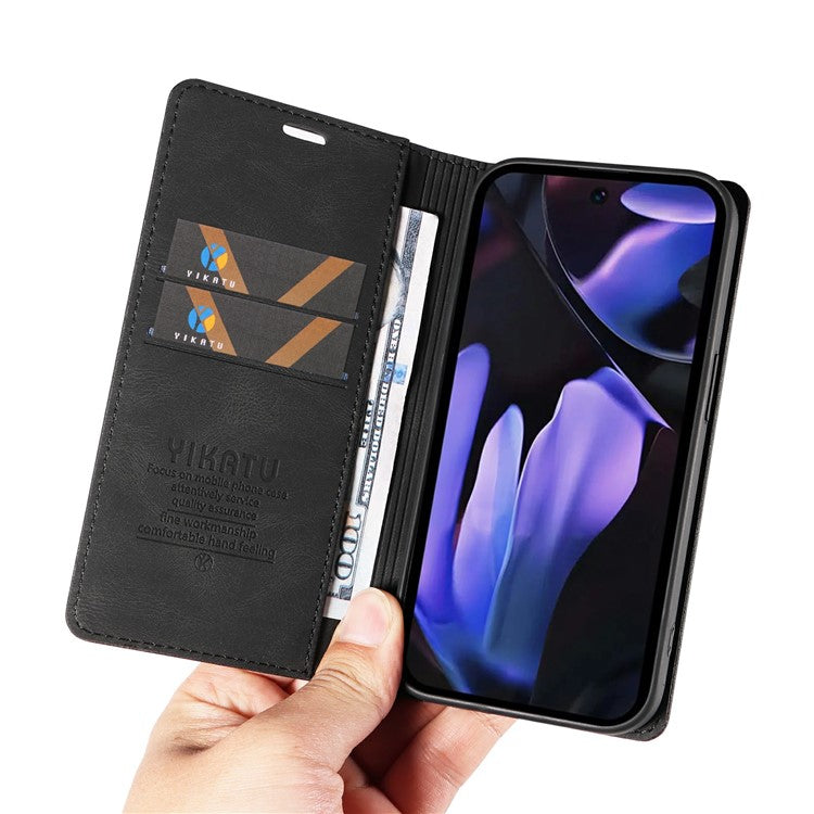 YIKATU YK-004 For Google Pixel 9a Case Leather Skin-Touch Phone Cover Magnetic Auto-Absorbed - Black