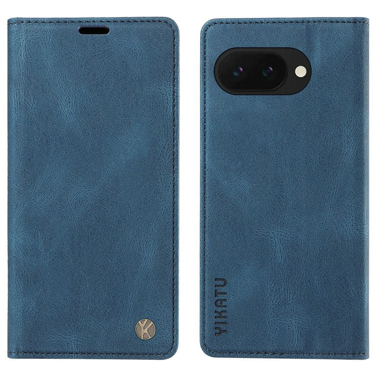YIKATU YK-004 For Google Pixel 9a Case Leather Skin-Touch Phone Cover Magnetic Auto-Absorbed - Blue
