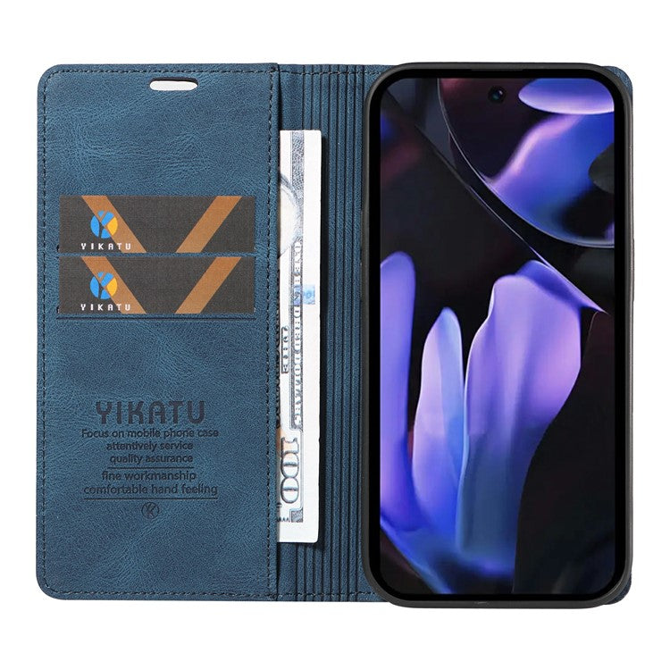 YIKATU YK-004 For Google Pixel 9a Case Leather Skin-Touch Phone Cover Magnetic Auto-Absorbed - Blue