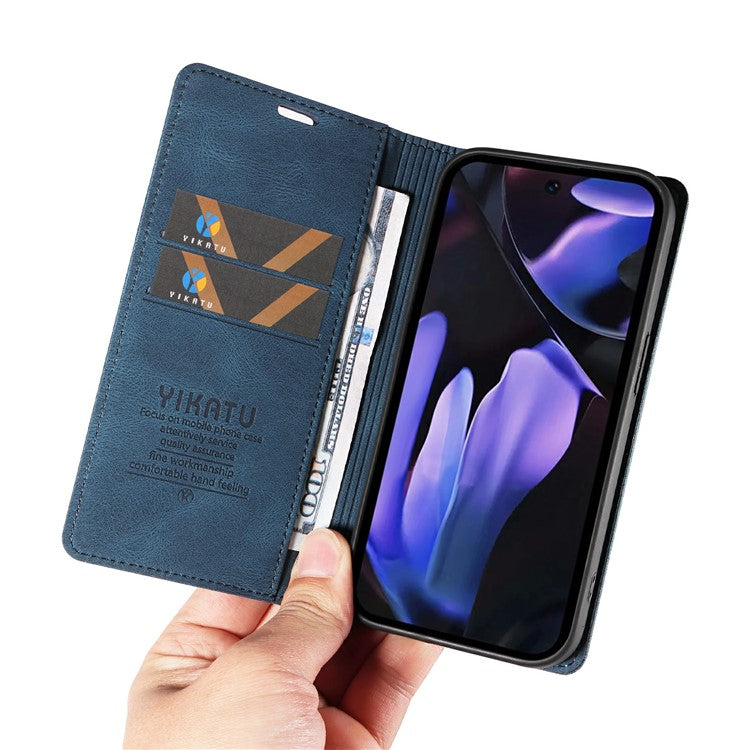 YIKATU YK-004 For Google Pixel 9a Case Leather Skin-Touch Phone Cover Magnetic Auto-Absorbed - Blue