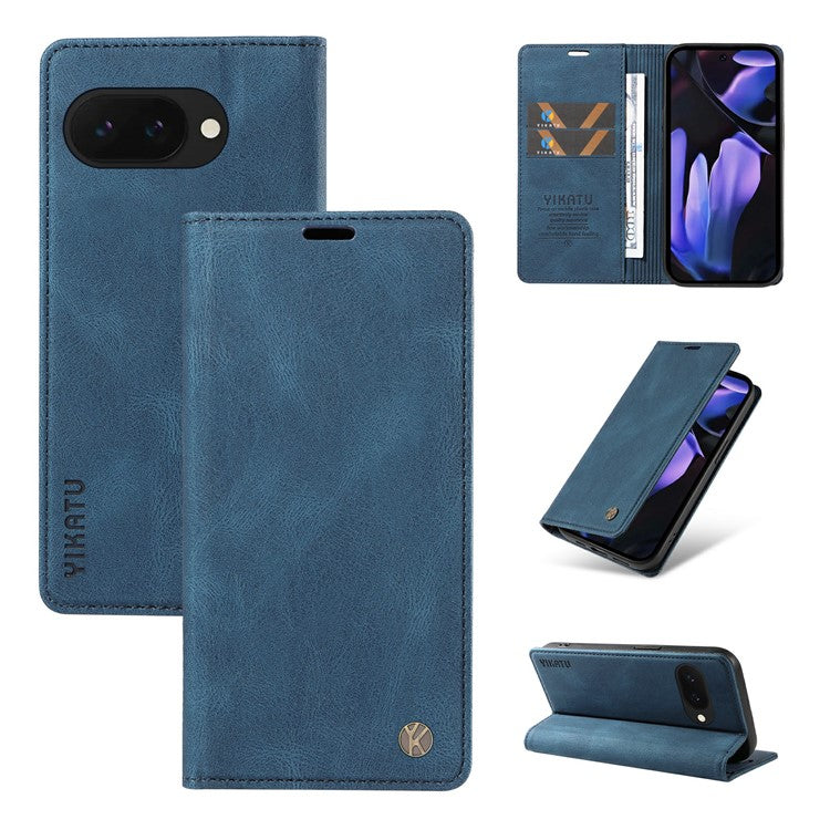 YIKATU YK-004 For Google Pixel 9a Case Leather Skin-Touch Phone Cover Magnetic Auto-Absorbed - Blue
