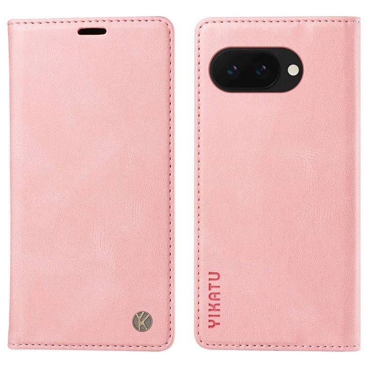 YIKATU YK-004 For Google Pixel 9a Case Leather Skin-Touch Phone Cover Magnetic Auto-Absorbed - Pink