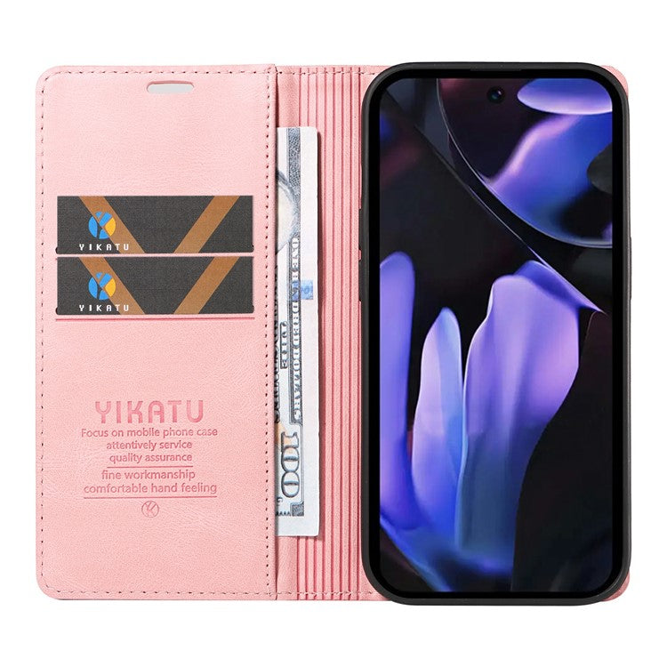 YIKATU YK-004 For Google Pixel 9a Case Leather Skin-Touch Phone Cover Magnetic Auto-Absorbed - Pink