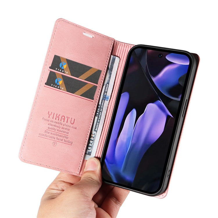 YIKATU YK-004 For Google Pixel 9a Case Leather Skin-Touch Phone Cover Magnetic Auto-Absorbed - Pink