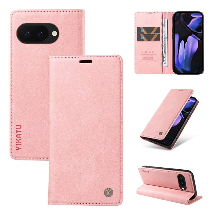 YIKATU YK-004 For Google Pixel 9a Case Leather Skin-Touch Phone Cover Magnetic Auto-Absorbed - Pink