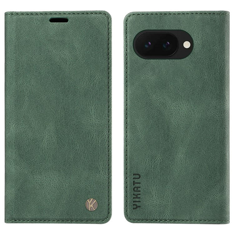 YIKATU YK-004 For Google Pixel 9a Case Leather Skin-Touch Phone Cover Magnetic Auto-Absorbed - Green