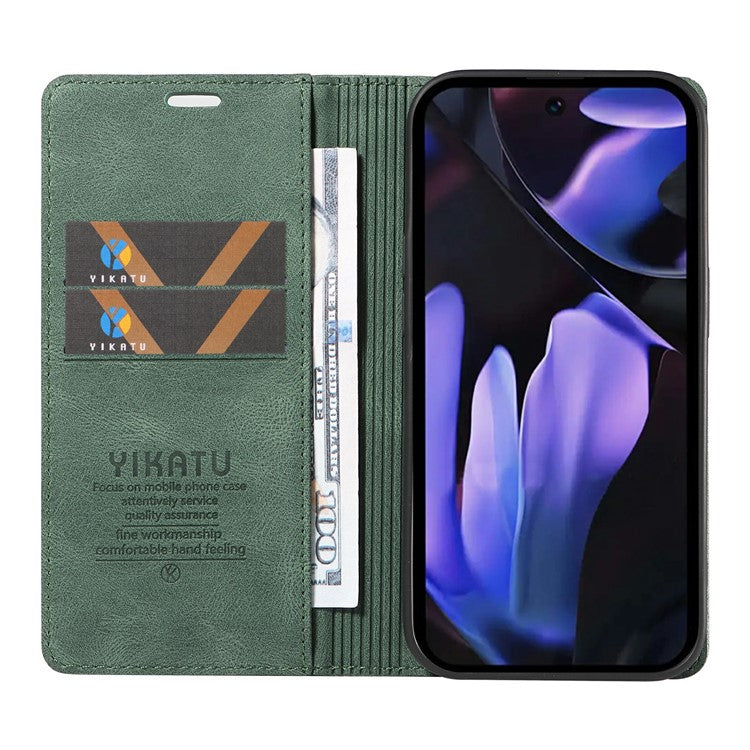 YIKATU YK-004 For Google Pixel 9a Case Leather Skin-Touch Phone Cover Magnetic Auto-Absorbed - Green