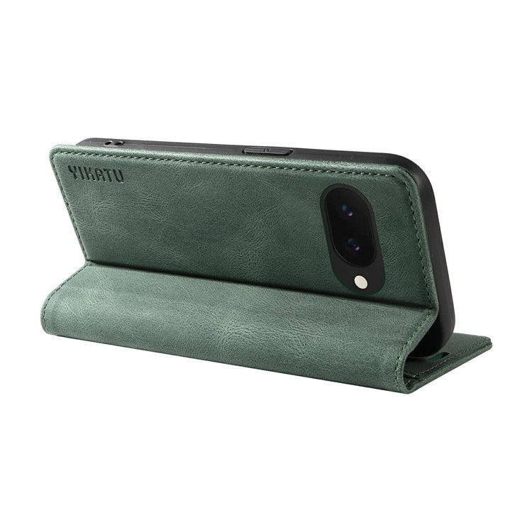 YIKATU YK-004 For Google Pixel 9a Case Leather Skin-Touch Phone Cover Magnetic Auto-Absorbed - Green