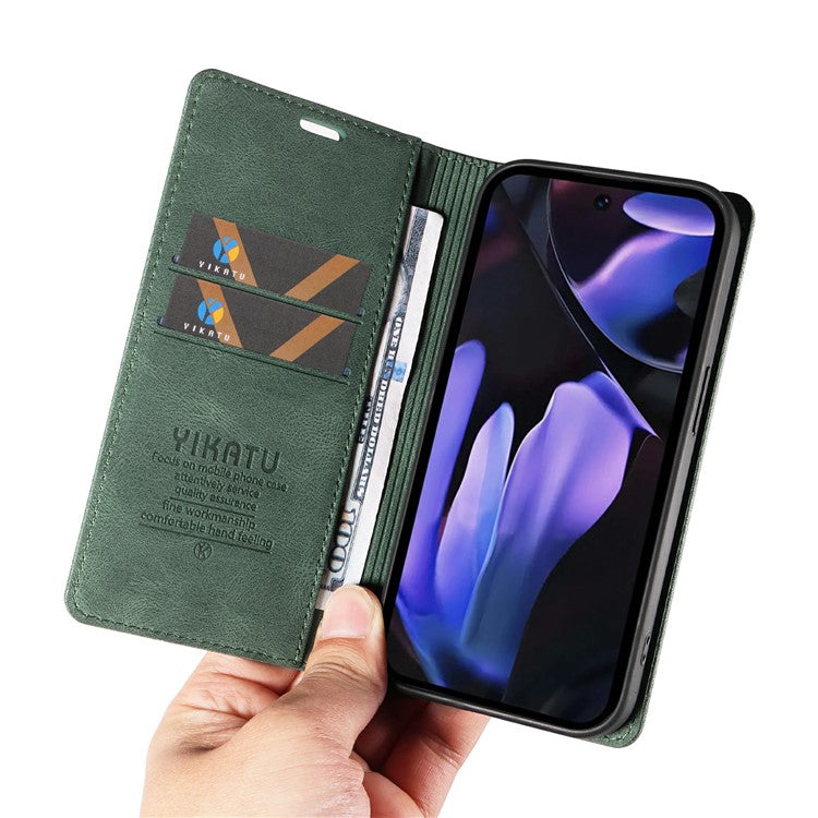 YIKATU YK-004 For Google Pixel 9a Case Leather Skin-Touch Phone Cover Magnetic Auto-Absorbed - Green