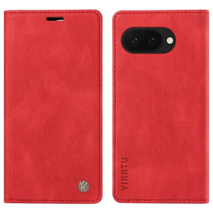 YIKATU YK-004 For Google Pixel 9a Case Leather Skin-Touch Phone Cover Magnetic Auto-Absorbed - Red