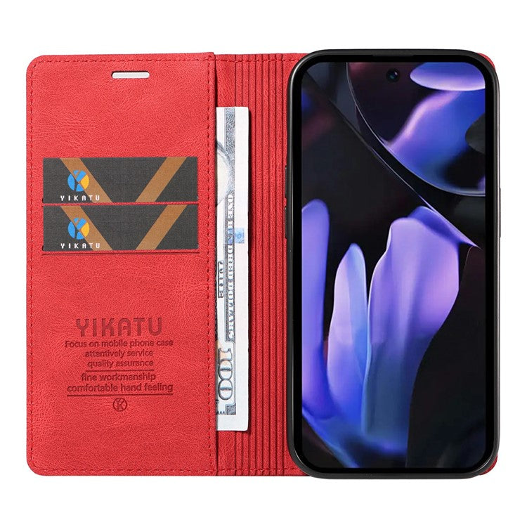 YIKATU YK-004 For Google Pixel 9a Case Leather Skin-Touch Phone Cover Magnetic Auto-Absorbed - Red