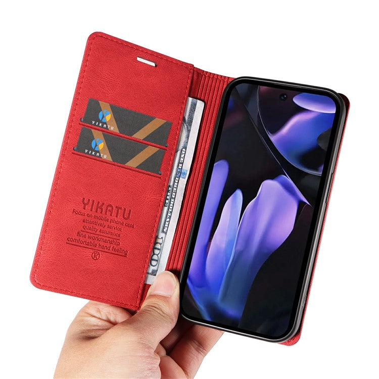 YIKATU YK-004 For Google Pixel 9a Case Leather Skin-Touch Phone Cover Magnetic Auto-Absorbed - Red