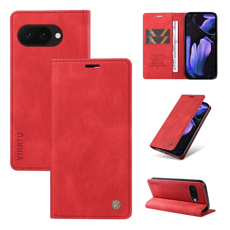 YIKATU YK-004 For Google Pixel 9a Case Leather Skin-Touch Phone Cover Magnetic Auto-Absorbed - Red