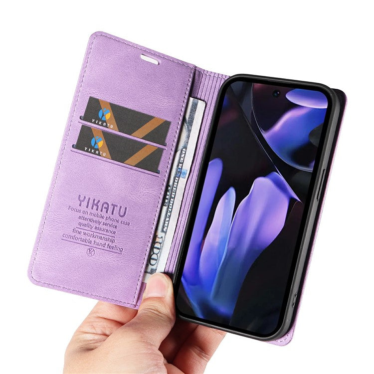 YIKATU YK-004 For Google Pixel 9a Case Leather Skin-Touch Phone Cover Magnetic Auto-Absorbed - Purple