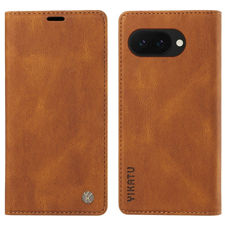 YIKATU YK-004 For Google Pixel 9a Case Leather Skin-Touch Phone Cover Magnetic Auto-Absorbed - Brown